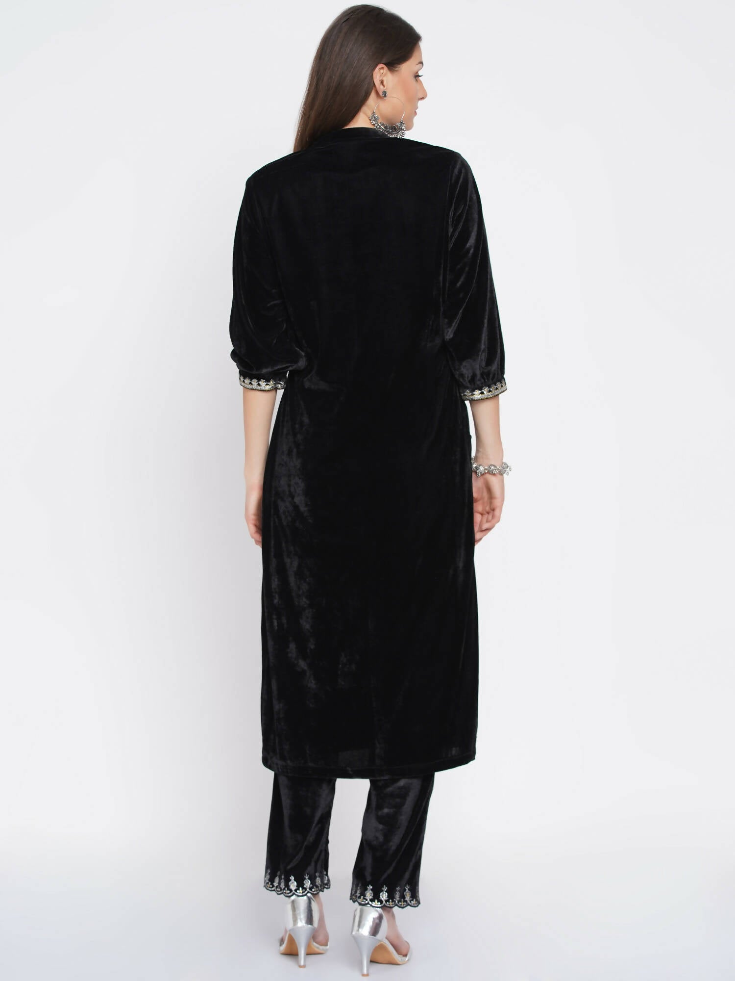 Women Republic Black Velvet Embroidered Kurta With Pants - Distacart