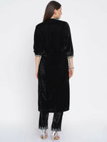 Thumbnail for Women Republic Black Velvet Embroidered Kurta With Pants - Distacart
