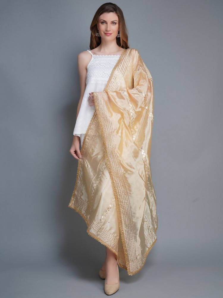 Shehnaai Beige Artsilk Dupatta With Sarwoski And Gota Aari Embroidery