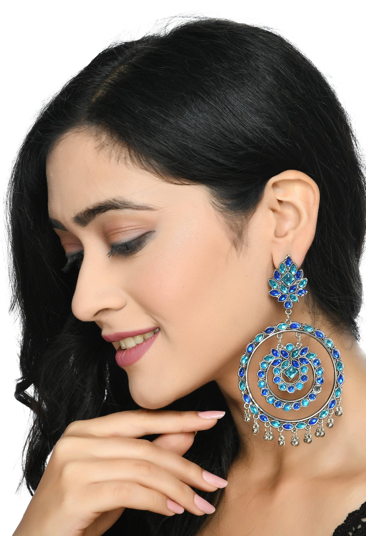 Mominos Fashion Johar Kamal Women's Blue Kundan Circles Earrings - Distacart