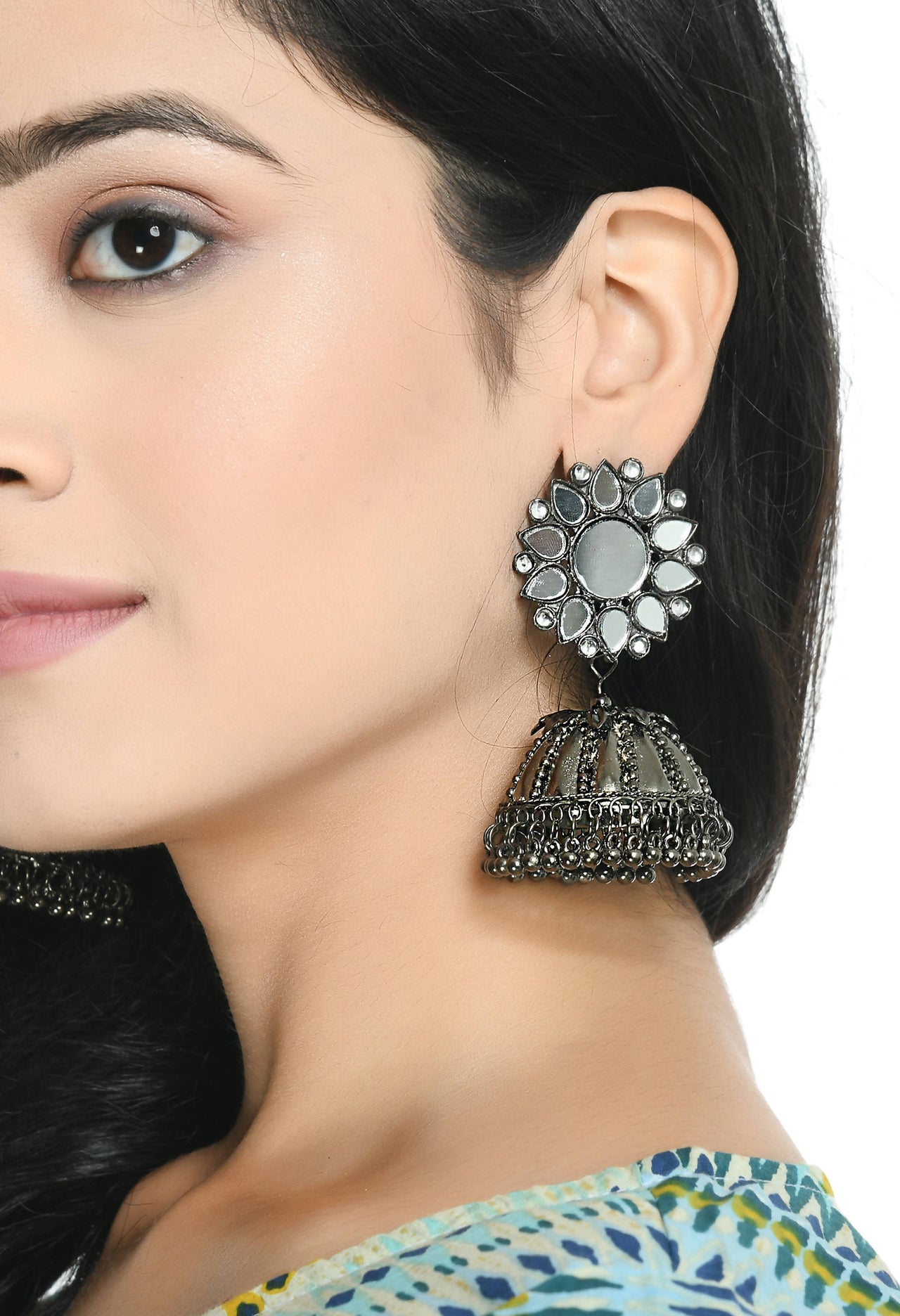 Mominos Fashion Johar Kamal Silver-Plated With Mirror Earrings Jhumkas - Distacart