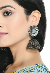 Thumbnail for Mominos Fashion Johar Kamal Silver-Plated With Mirror Earrings Jhumkas - Distacart