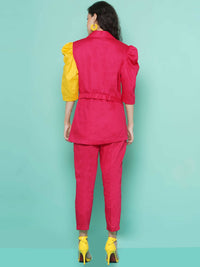 Thumbnail for Women Republic Pink And Yellow Cotton Silk hand Embellished Coord set with Pouch - Distacart
