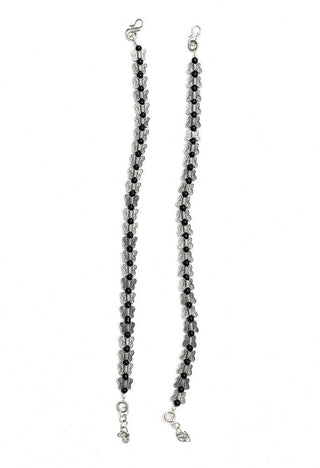 Mominos Fashion Kamal Johar Oxidised Silver Butterfly Anklets
