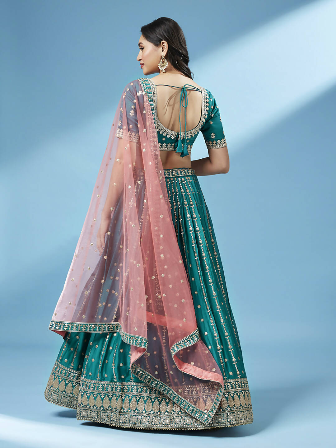 House of Panchhi Green Pure Georgette Sequins Embroidered Lehenga - Distacart