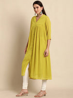 Thumbnail for Janasya Mustard Yellow Dobby Weave Poly Chiffon Kurta - Distacart