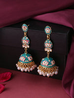 Thumbnail for NVR Women Gold Plated Blue Kundan Jhumkas Earrings - Distacart