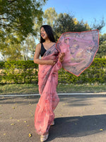 Thumbnail for Vamsee Peach Organza Saree - Distacart
