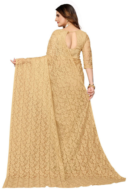 Vamika Brown Pearls Net Saree - Distacart