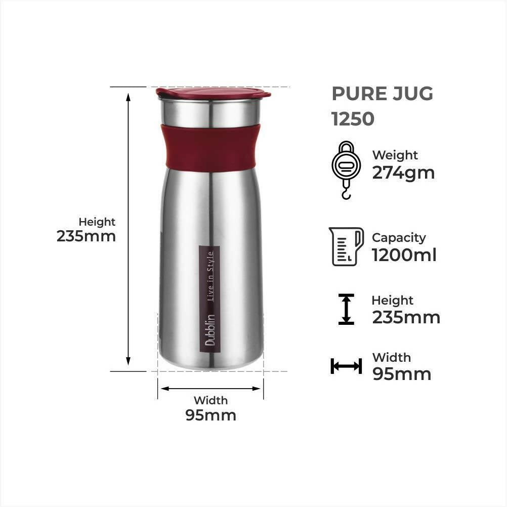 Dubblin Pure Jug Stainless Steel Sipper Water Jug - Distacart