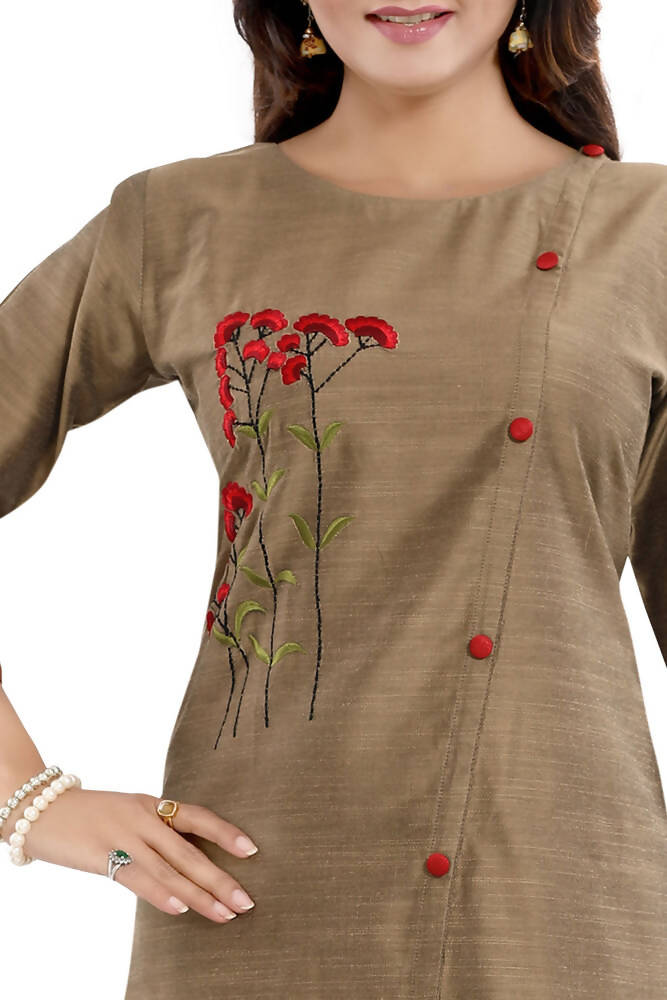 Snehal Creations Dressy Designer Cheeku Raw Silk Embroidered Short Tunic