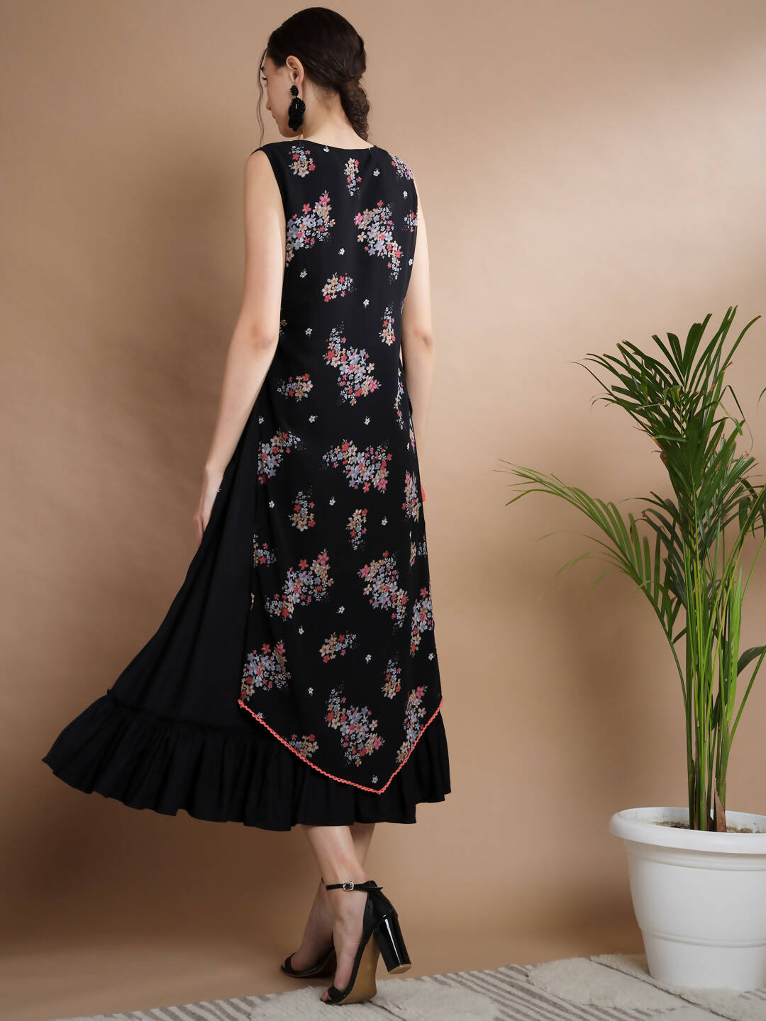 Myshka Women's Black Floral Printed Gown Dress - Distacart