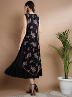 Thumbnail for Myshka Women's Black Floral Printed Gown Dress - Distacart