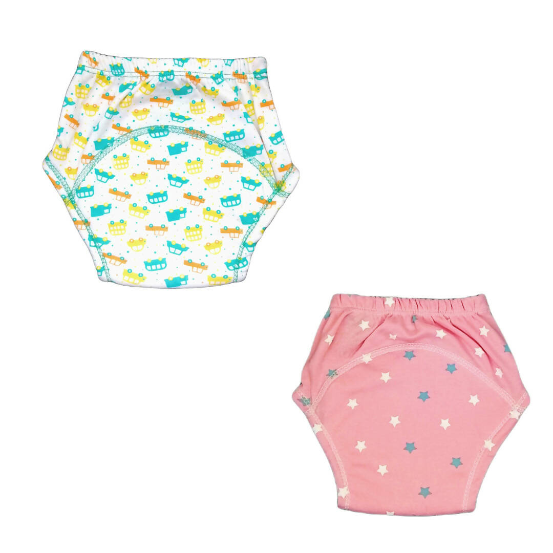 Kindermum Cotton Padded Pull Up Training Pants/Padded Underwear For Kids Peachy Star & Green Car-Set of 2 pcs - Distacart