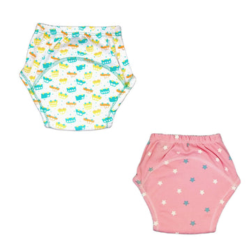 Kindermum Cotton Padded Pull Up Training Pants/Padded Underwear For Kids Peachy Star & Green Car-Set of 2 pcs - Distacart