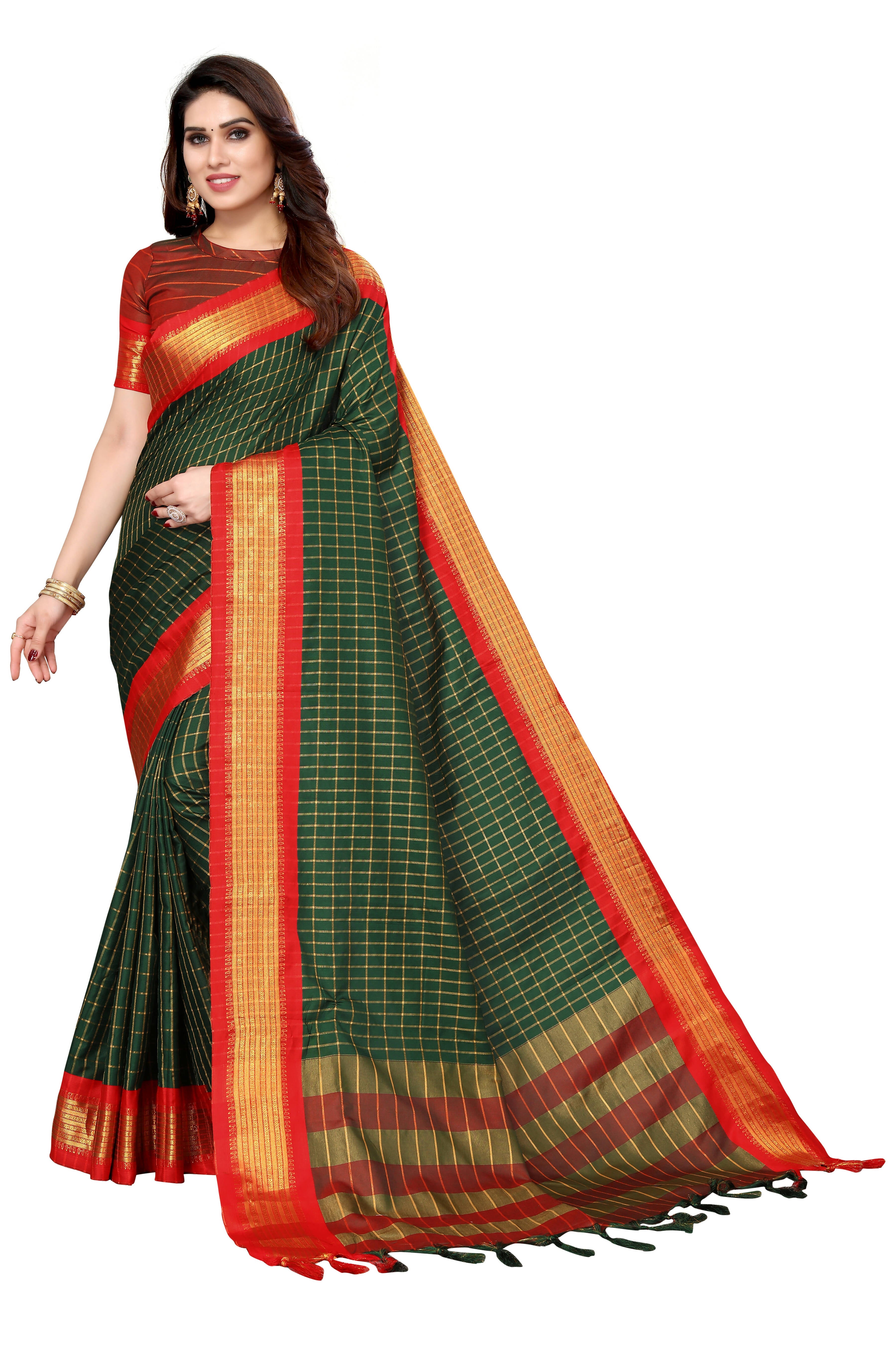 Vamika Weaving Green Cotton Silk Saree - Distacart
