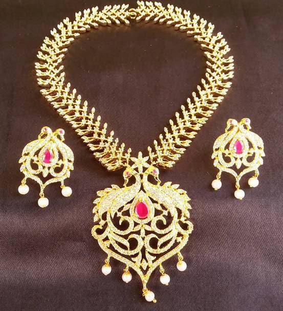 Latest Ad Ruby Peacock Bridal Necklace With Earrings