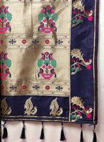 Thumbnail for Lorenvalley Fashion Navyblue Soft Paithani Silk Woven Design Gold Zari Meenakari Weaving Saree - Distacart