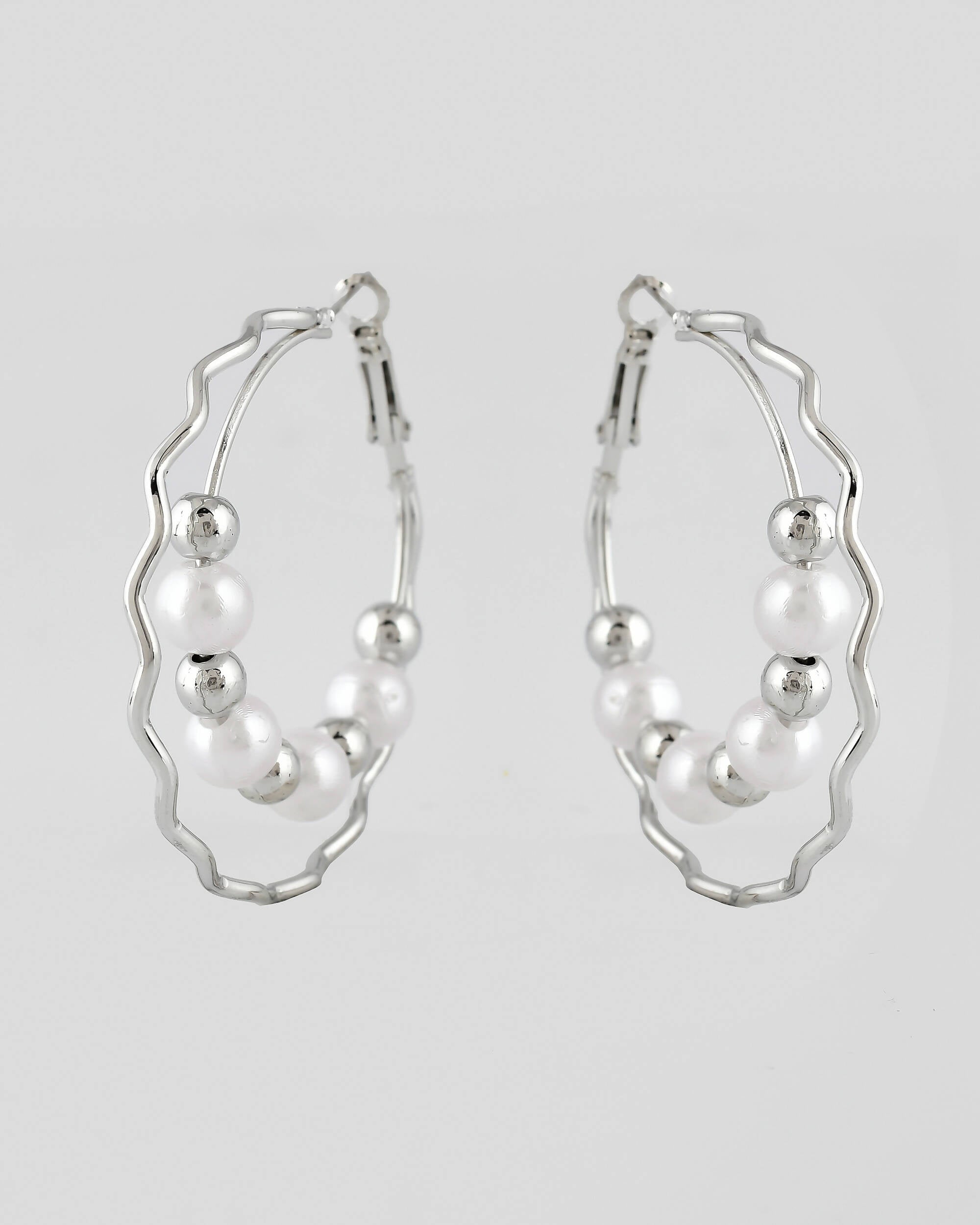 VOJ Women Sliver-Plated Pearl Stainless Steel Hoop Earrings - Distacart