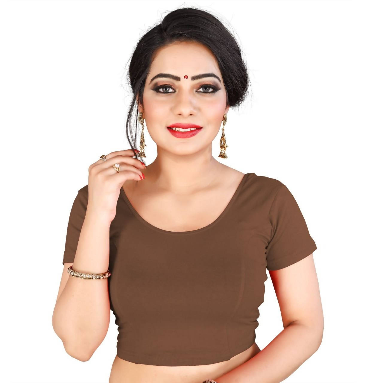 Vamika Beautiful Brown Lycra Plain Blouse - Distacart