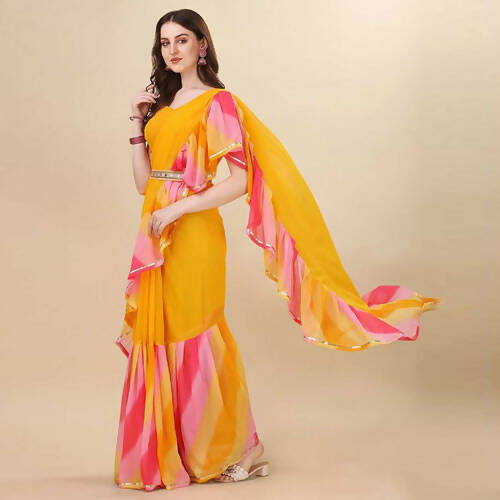 Women's Partywear Designer Yellow Georgette Fancy Saree - Dyuti - Distacart