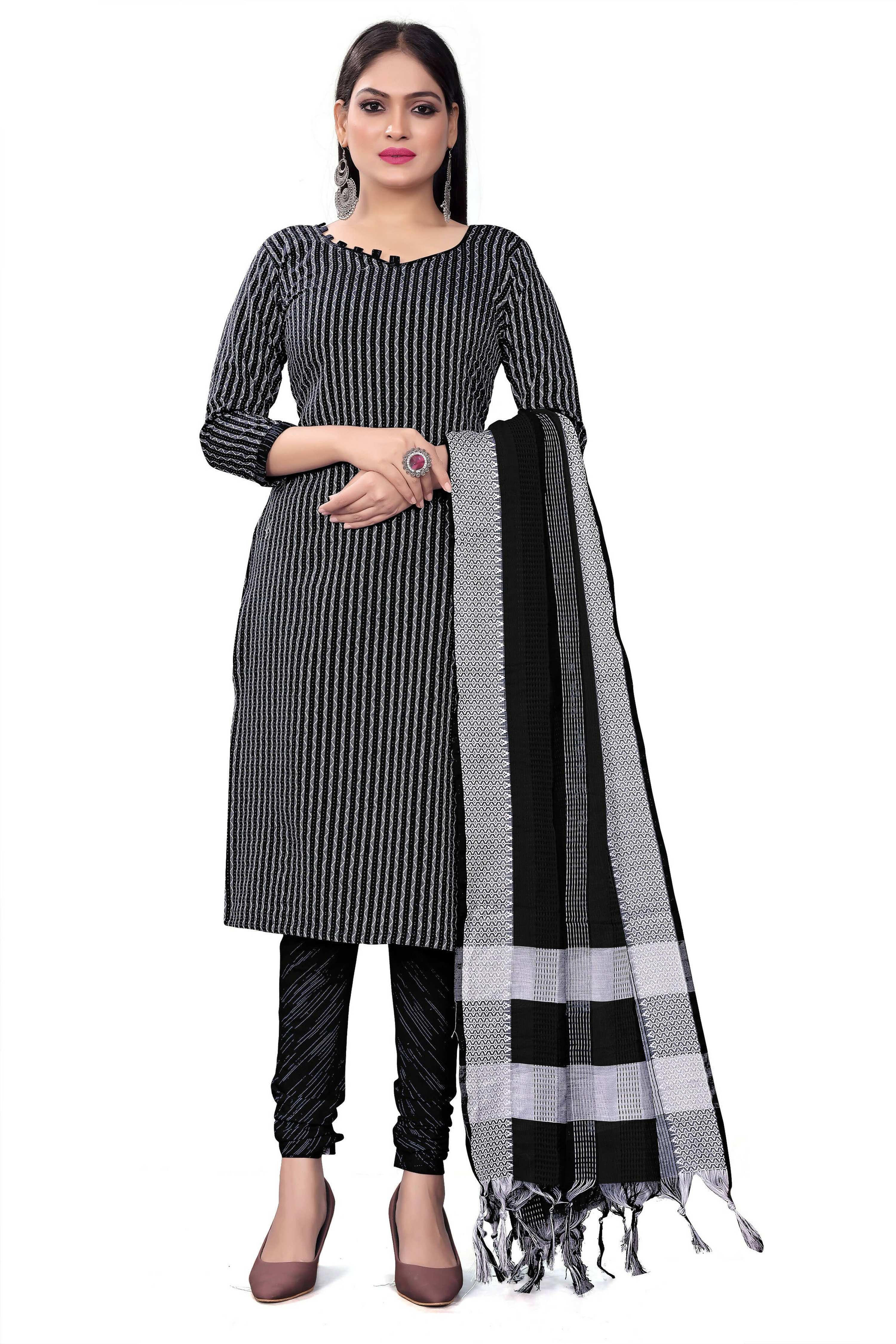 Black Cotton Jacquard Woven Unstitched Dress Material - Amara - Distacart