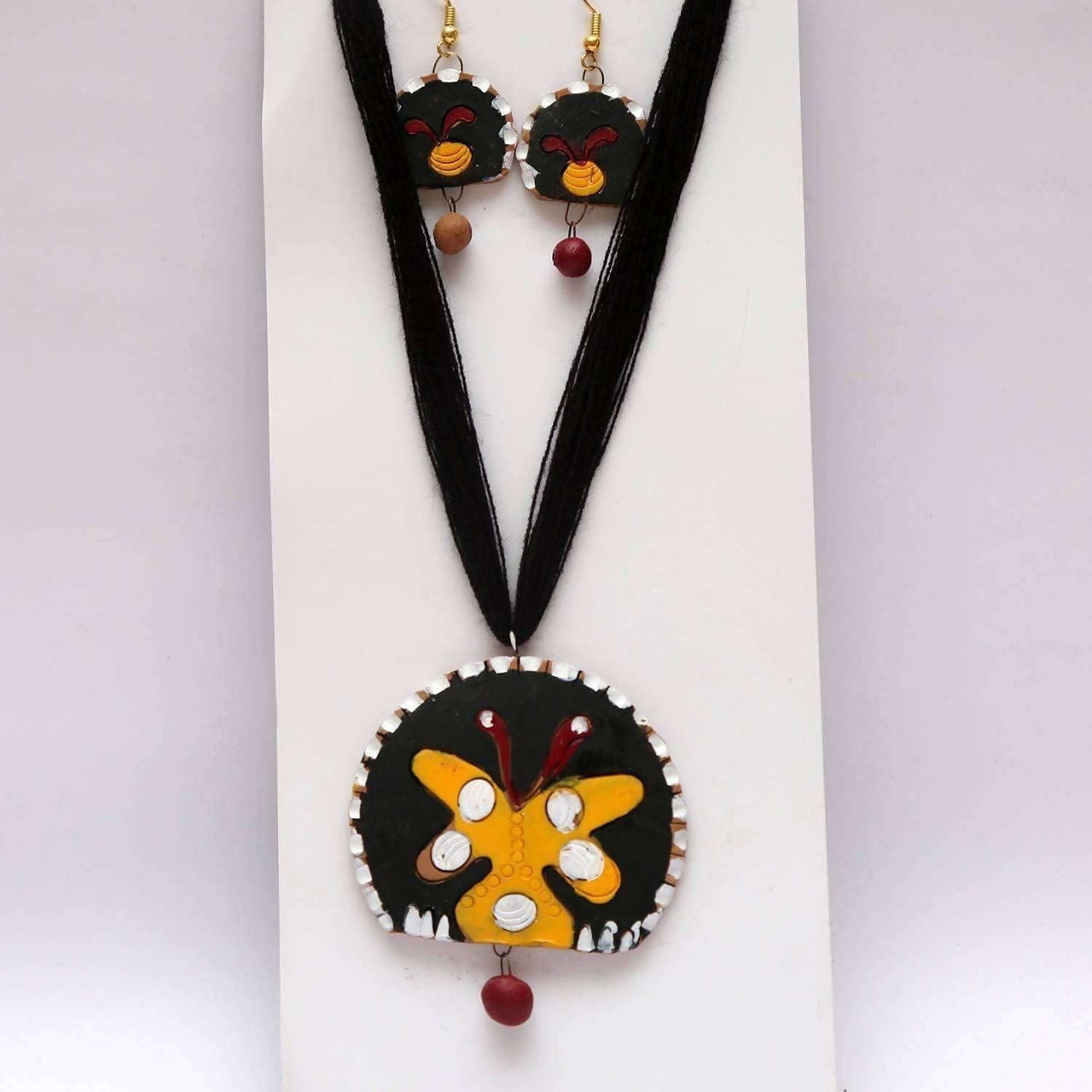 Terracotta Jewelry Butterfly Shaped Pendant with Earrings