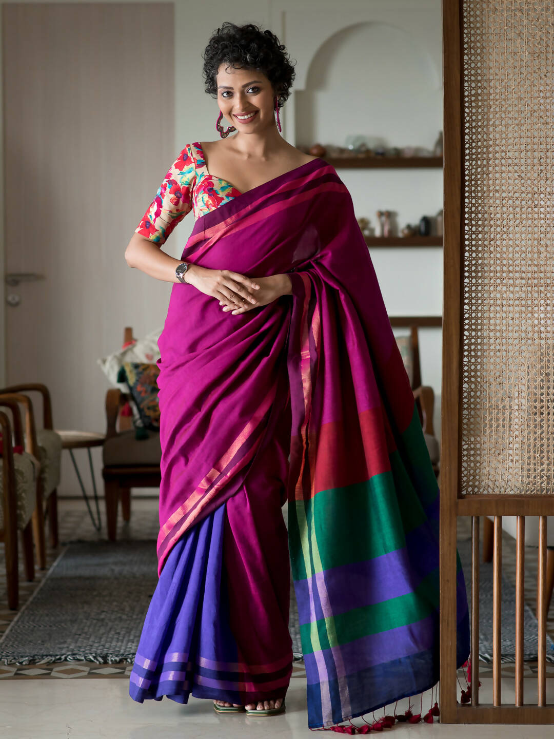 Suta Multi Color Colourblocked Cotton Blend Saree - Distacart