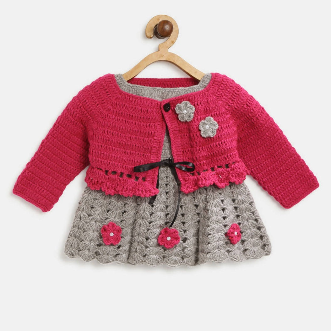 ChutPut Hand knitted Crochet Maharani Wool Dress - Pink - Distacart