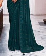 Thumbnail for Teal Georgette Swaroski Work Saree With Unstitched Blouse Piece - Juhi - Distacart