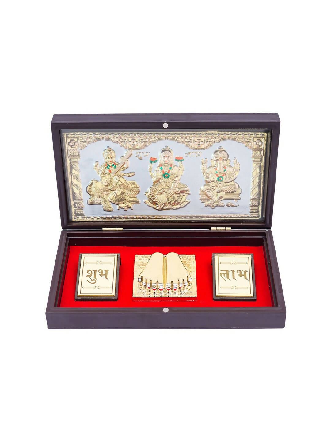Golden Peacock 24 KT Gold Plated Laxmi, Ganesha, Saraswati Pooja Box - Distacart