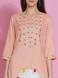 Thumbnail for Women Republic Peach Rayon Embroidered Kurta With Mirror Work And Tulip Pants - Distacart