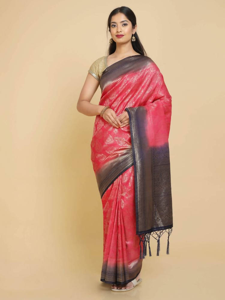 Kalamandir Ethnic Motifs Pink Silk Blend Saree