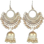 Thumbnail for Gold Color Half Moon Style Hanging Jhumkas With Mirror Earrings