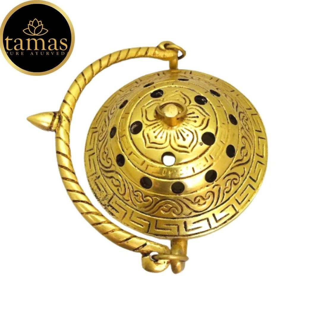 Tamas Brass Small Dhoop Burner with Handle and Lid (Golden) - Distacart