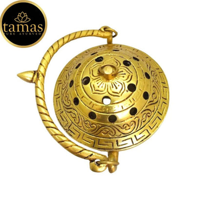 Tamas Brass Small Dhoop Burner with Handle and Lid (Golden) - Distacart