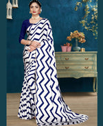 Thumbnail for Blue Japan Satin Stripe Printed Saree With Unstitched Blouse Piece - Laavanya - Distacart