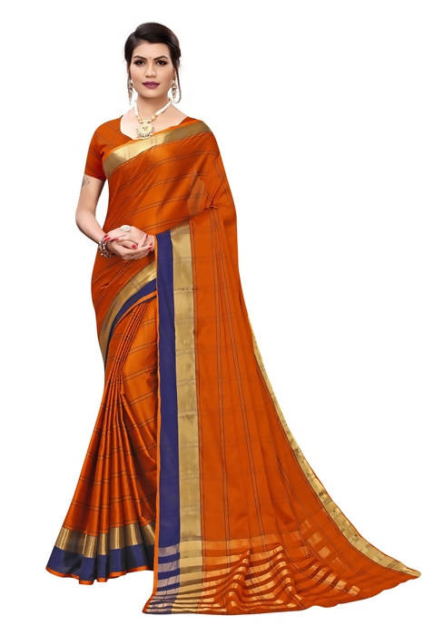 Vamika Orange Cotton Silk Weaving Saree (Rimi Checks Orange)