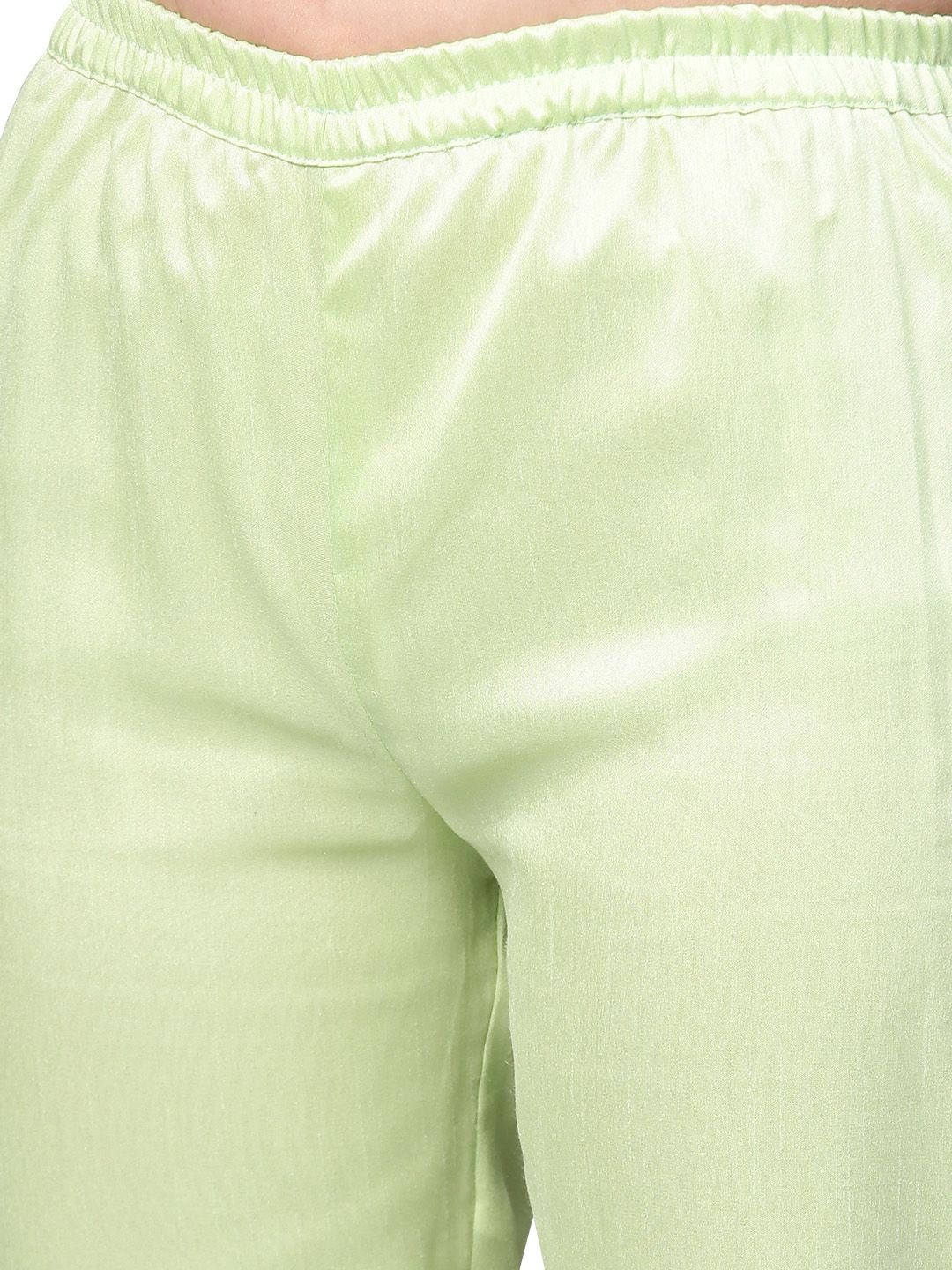 Ahalyaa Women's Sea Green Cotton Blend Solid Kurta Trouser Set With Dupatta