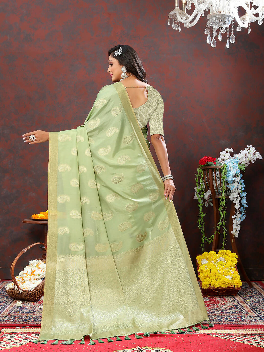 Lorenvalley Fashion Seagreen Cotton Woven Design with Zari Weaving Design Saree - Distacart