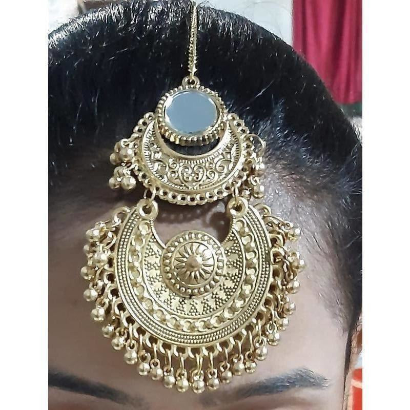 Gold Plated Double Half Moon Mirror Maang Tikka