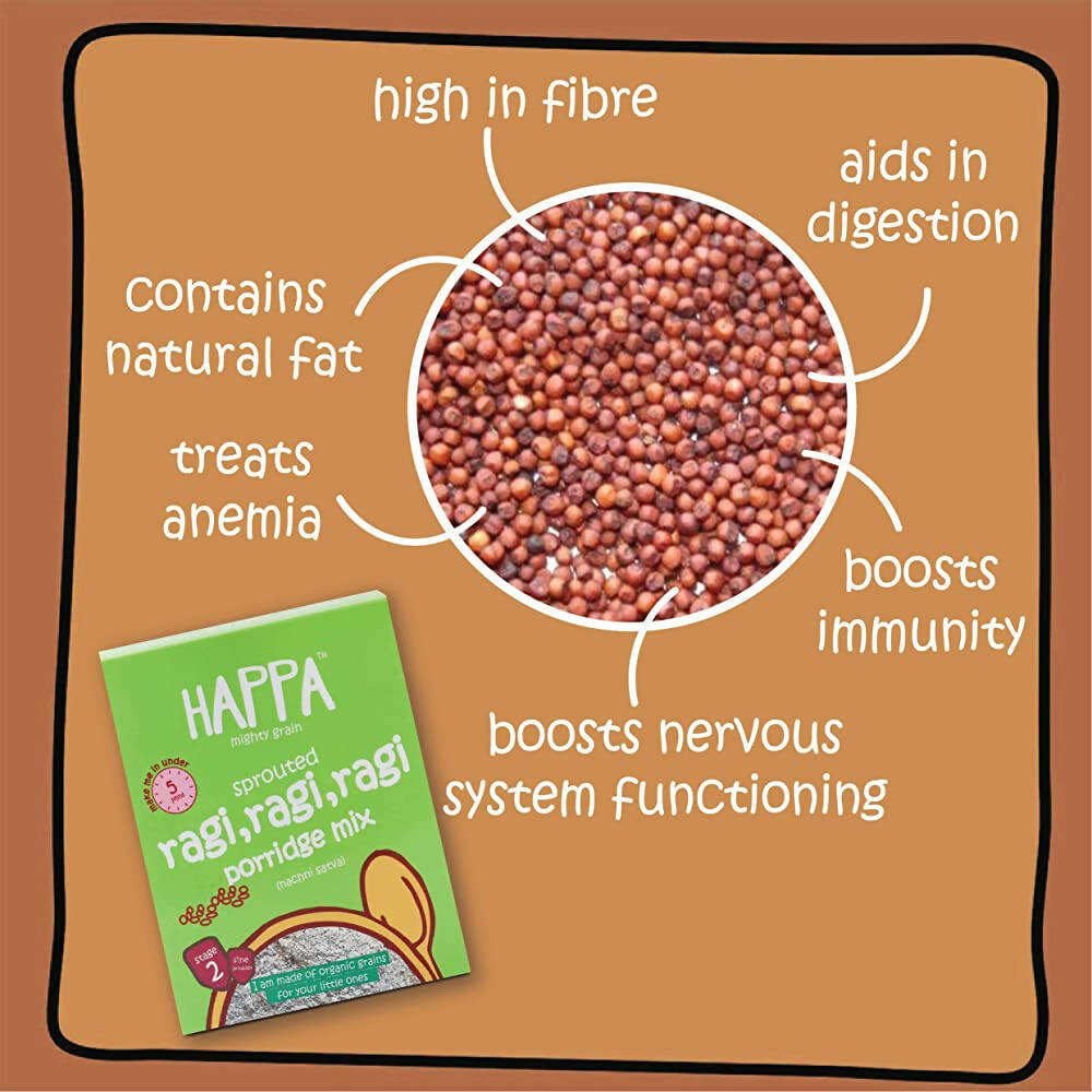 Happa Organic Baby Food Sprouted Ragi Porridge Mix-Stage 2 - Distacart