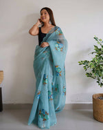 Thumbnail for Vastrasky Sky Blue Organza Saree - Distacart