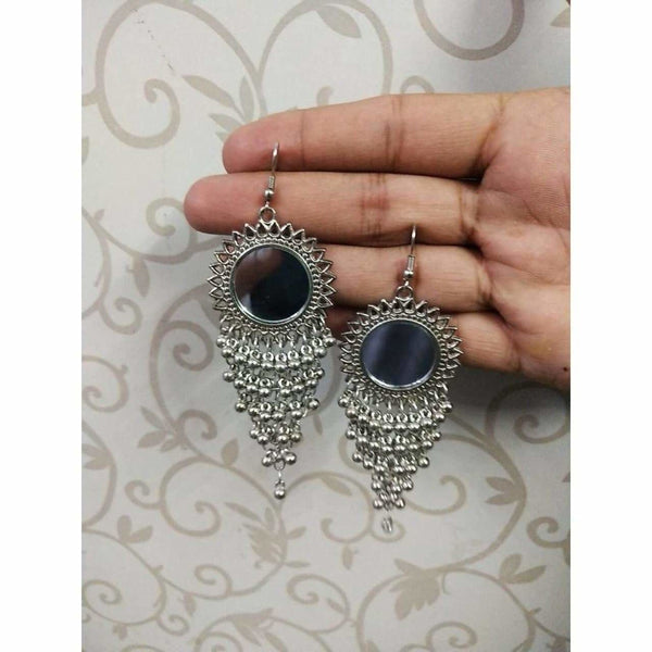 Black Color Stone Jhalar Long Drop Party Beads Sun Design Earrings