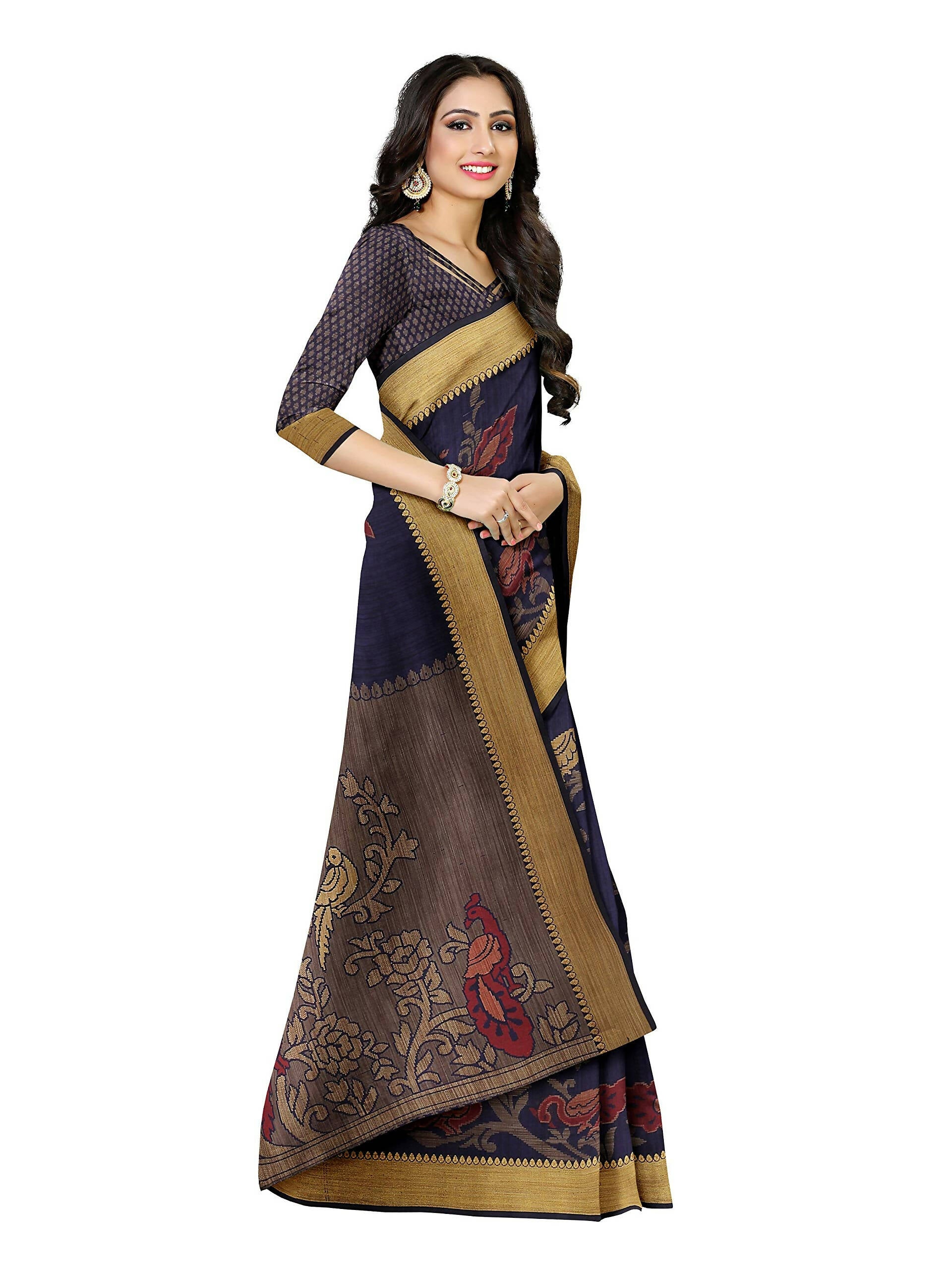 Mimosa Women's Kanchipuram Art Silk Navy Blue Saree - Distacart