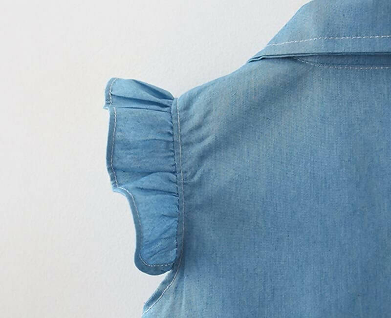 Bold N Elegant Cap Sleeve Denim Embroidered Midi Party Dress Frock with Hat Dress - Strawberry White - Distacart