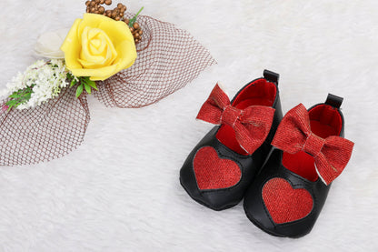 Tiny Bugs Girls Heart Bow Detailing Booties - Black & Red - Distacart