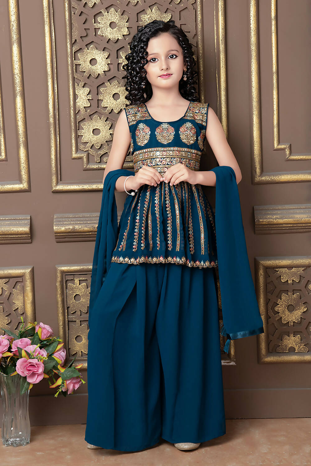Kids Wedding Designer Rama Faux Georgette Sharara Suit - Aaradhna - Distacart