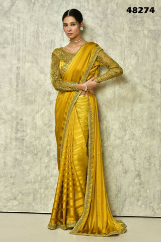 Mustard Silk Solid Designer Saree with Blouse - Purvi - Distacart