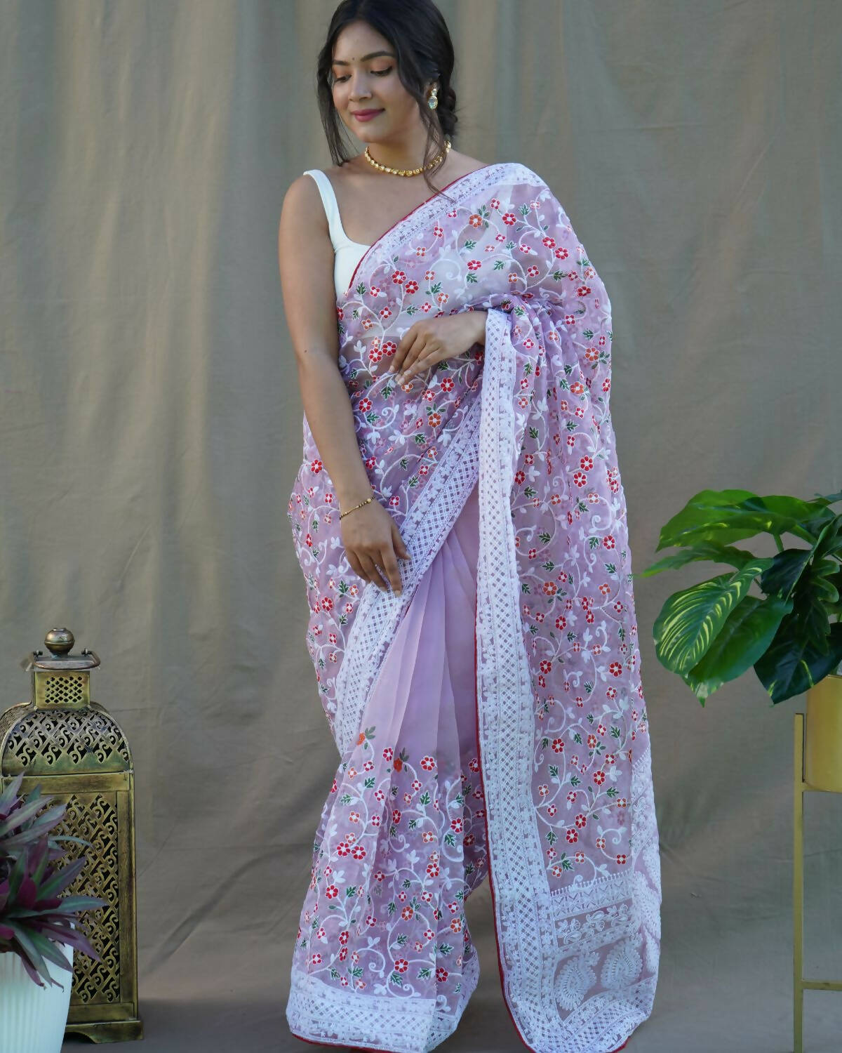 Vastrasky Purple Organza Saree - Distacart